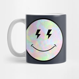 Holo Trippy lightning eyes Smiley Face Black Outline lightning eyes vaporwave Mug